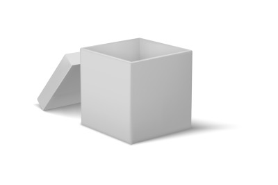 Cardboard box. Realistic empty square container with lid. 3D open pack