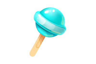 Cartoon lollipop. Sweet caramel dessert. Isolated round candy on stick