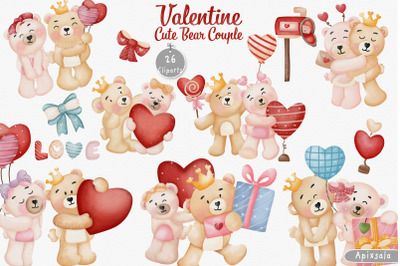 Valentine &amp; Cute Bear Couple Watercolor