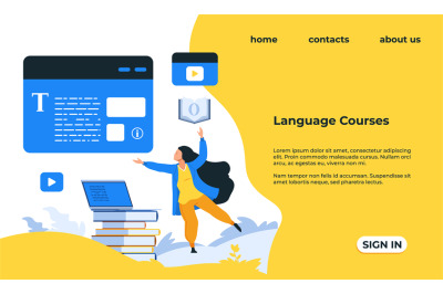 Language courses landing page. Web service for learning grammar and pr