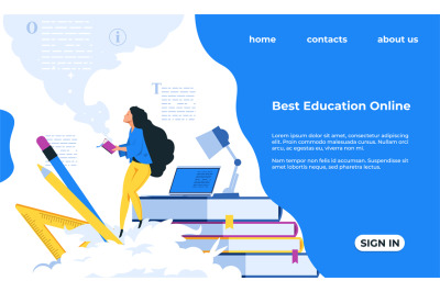 Online education landing page. People studying distantly. Web educatio