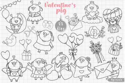 Valentine Day with Cute Funny Piggy