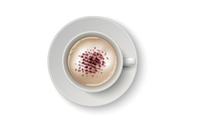 Realistic coffee cup. Cappuccino in white mug view from above mockup&2C;