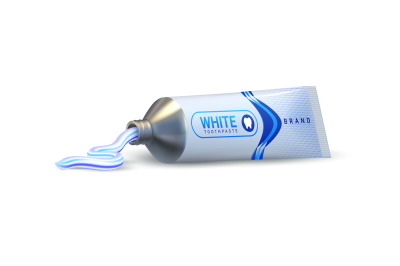 Toothpaste. Realistic 3D tube with cleaning teeth gel. Squeezed out pr