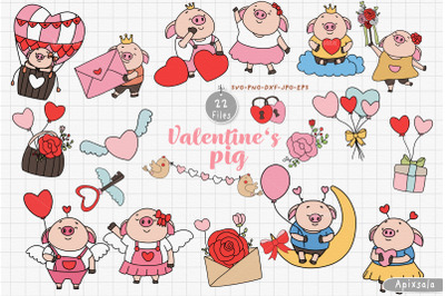 Valentine Day with Cute Funny Piggy SVG