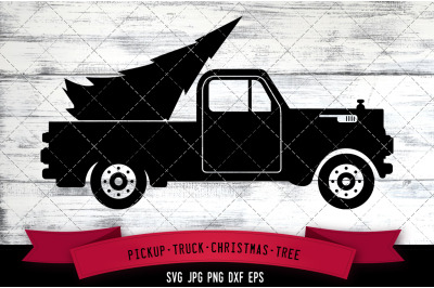 Pickup truck Christmas tree Silhouette Vector