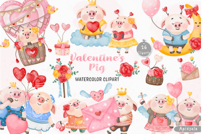 Valentine Day &amp; Cute Piggy Watercolor
