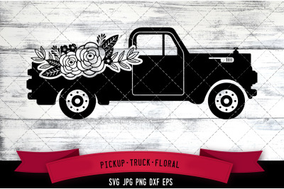 Pickup truck Floral Silhouette Vector