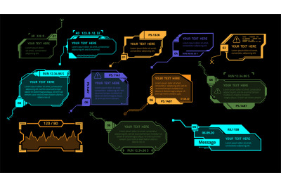 HUD game elements. Luminescent futuristic interface elements design, c