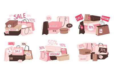 Sale shopping bag. Paper discount and special offer grocery bags for g