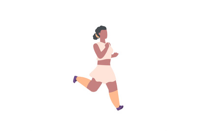 People marathon. Athletic female character speed running and jogging,