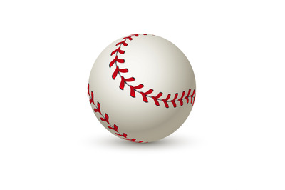 Realistic baseball ball. Leather 3D white softball. Shot with red. Iso