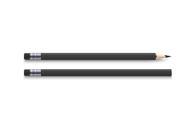 Realistic black pencils with eraser. Realistic sharpened wooden graphi