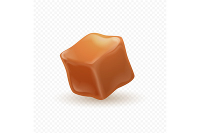 Realistic caramel. 3D milk toffee cube. Isolated confectionery or topp