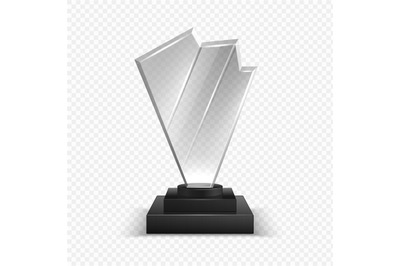 Transparent trophies. Realistic 3D championship award. Blank glass cry