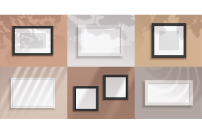 Picture frames. Realistic blank borders for photographs. Square decora