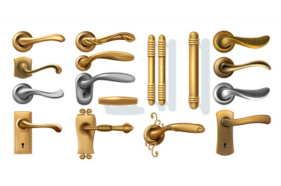 Golden door handles. 3D decorative interior elements from steel or sil