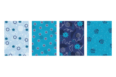 Notebook doodle cover. Cartoon abstract blue banners with floral and g