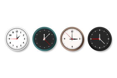 Clock. Realistic wall circle watches with hour, minute and second hand