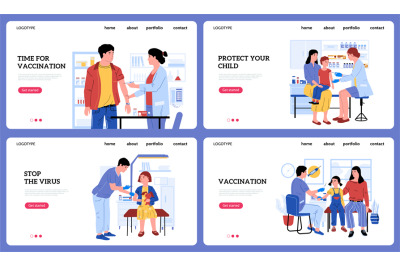 Vaccination landing page. People get injections of vaccine in hospital