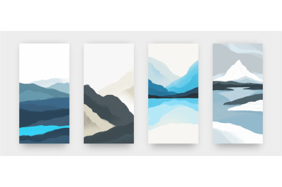 Abstract landscape. Minimalist posters in Asian style with watercolor