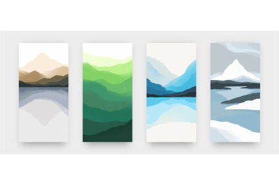 Watercolor mountains. Minimalist landscape posters. Hand drawn rocks a