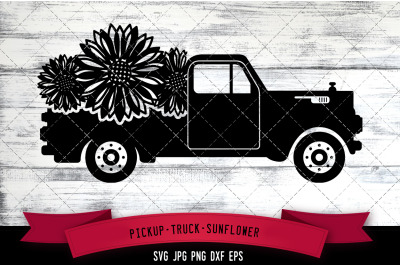 Pickup truck Sunflower Silhouette Vector