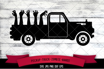 Pickup truck Zombie hand Silhouette Vector