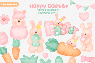 Watercolor Cute Easter day clipart
