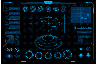 HUD interface. Cyberpunk virtual car and VR game interface with futuri