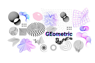 Digital shapes. Abstract graphic elements, geometric forms. Modern dyn