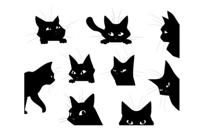 Funny looking cat. Cartoon black pet silhouette&2C; kitten playing and sp