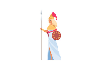 Ancient Greek goddess Hera. Cartoon divine woman in white dress and he