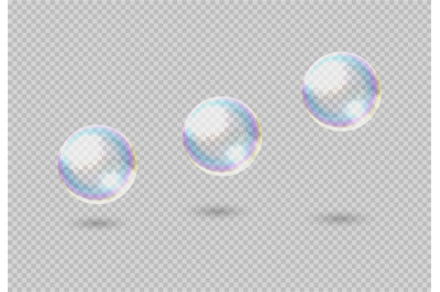 Soap bubble. Realistic rainbow shampoo ball with color reflection. 3D