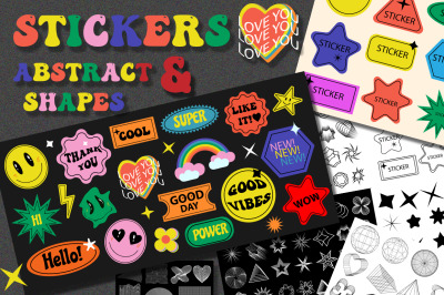 Retro stickers and abstract shapes