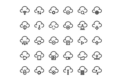 Internet line icons. Black contour symbols. Isolated outline cloud sig