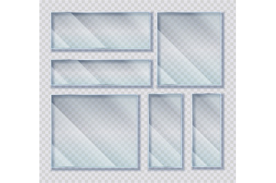 Glass plates set. Acrylic frames banners on transparent background col