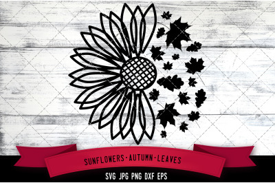 Sunflower Autumn leaves Silhouette Vector