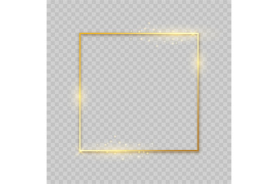 Shiny square golden frame. Decoration border with glitter. Gold lines