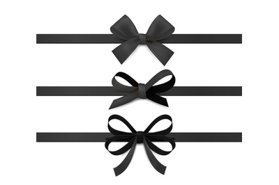 Black ribbon bows. Silk ribbons with decorative bow gift decoration co