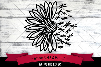 Sunflower Dragonflies Silhouette Vector