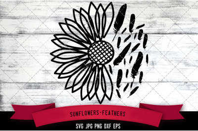 Sunflowers Feathers Silhouette Vector