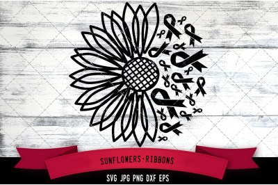 Sunflower Ribbons Silhouette Vector