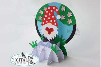 Gnome with heart 3D Valentines Day card svg cut file