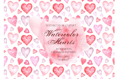 Heart watercolor clipart. Valentine&#039;s day, love, wedding clipart.