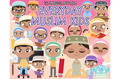 Everyday Muslim Kids Clipart - Lime and Kiwi Designs