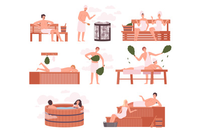 Relax in sauna. Wellness spa public recreation activities bathing peop