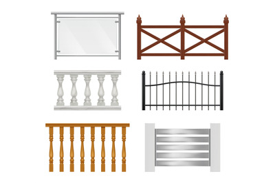 Architectural railing. Wooden metal plastic or glass sections for balc