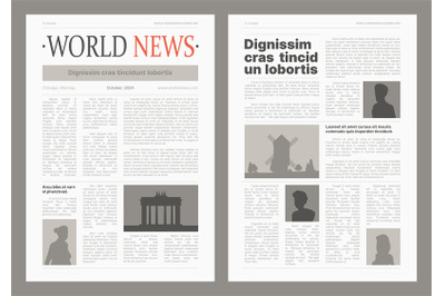 Newspaper pages. Brochure layout wireframes template magazine column w