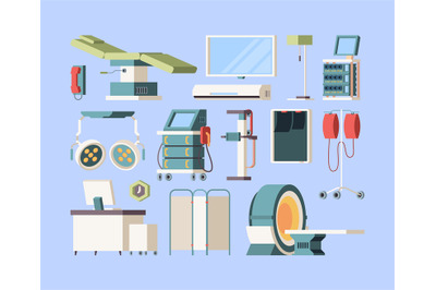 Hospital medical equipment. Ambulance items dentistry tomography machi